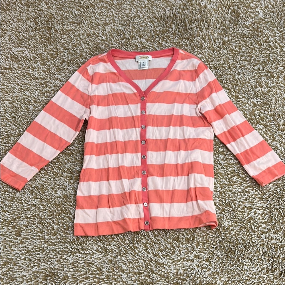 Talbots Coral and White Striped Button Down Shirt